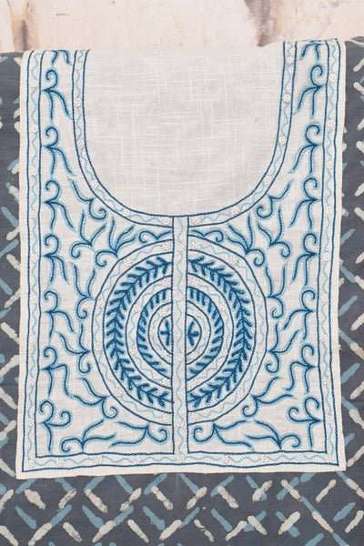 Grey Dabu Cotton Hand Embroidered Kurti Fabric