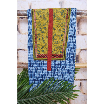 Indigo Shibori Patchwork Cotton Kurti Fabric