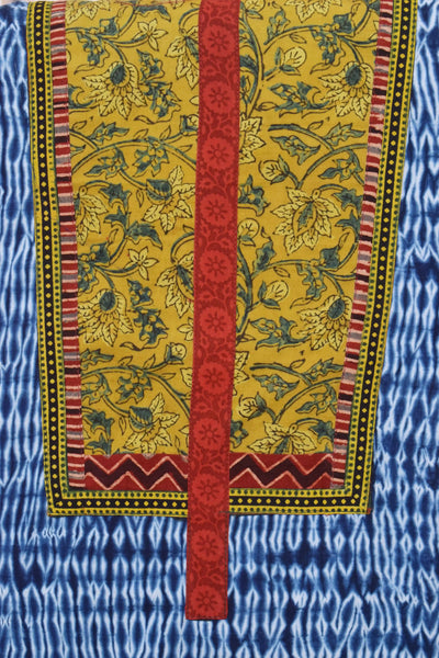 Indigo Shibori Patchwork Cotton Kurti Fabric – alternate view
