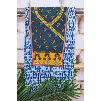 Indigo Shibori Patchwork Cotton Kurti Fabric