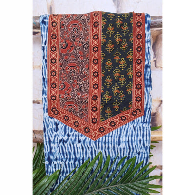 Indigo Shibori Patchwork Cotton Kurti Fabric