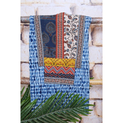 Indigo Shibori Patchwork Cotton Kurti Fabric