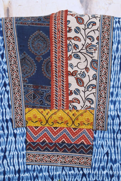 Indigo Shibori Patchwork Cotton Kurti Fabric – alternate view