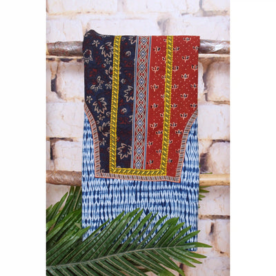 Indigo Shibori Patchwork Cotton Kurti Fabric