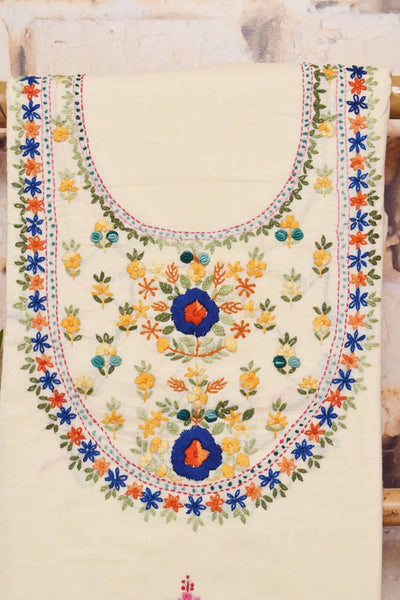 Cream Special Hand Embroidered Cotton Kurti