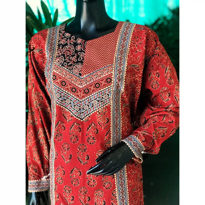 Madder Ajrakh Designer Cotton Patchwork Kurti