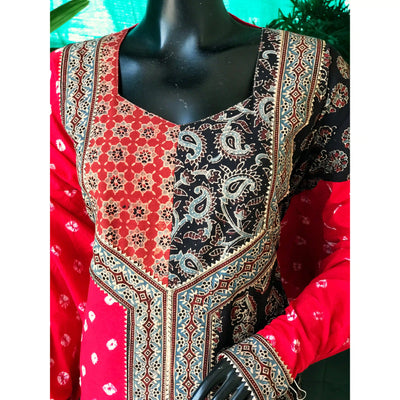 Black Ajrakh Designer Cotton Patchwork Kurti