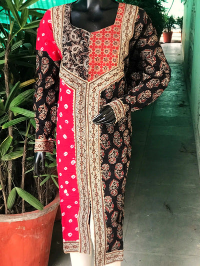 Black Ajrakh Designer Cotton Patchwork Kurti