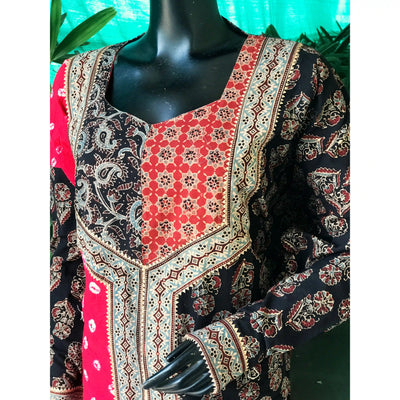 Black Ajrakh Designer Cotton Patchwork Kurti