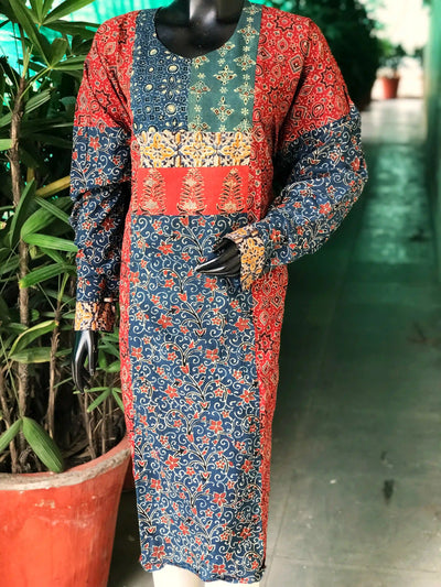 Madder Ajrakh Designer Cotton Patchwork Kurti