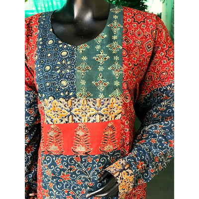 Madder Ajrakh Designer Cotton Patchwork Kurti
