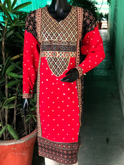 Black Ajrakh Designer Cotton Patchwork Kurti