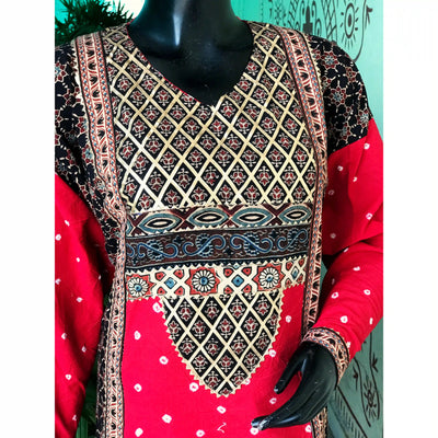 Black Ajrakh Designer Cotton Patchwork Kurti