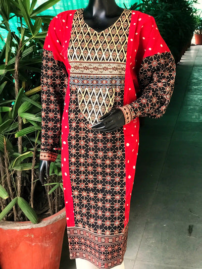 Black Ajrakh Designer Cotton Patchwork Kurti