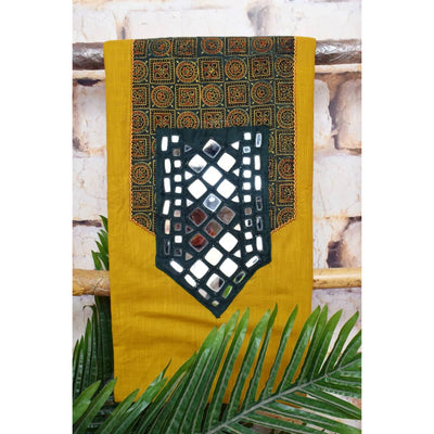 Yellow Ajrakh Patch Mirror Work Cotton Kurti