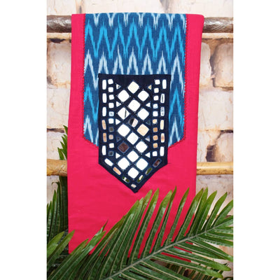 Pink Ikat Patch Mirror Work Cotton Kurti