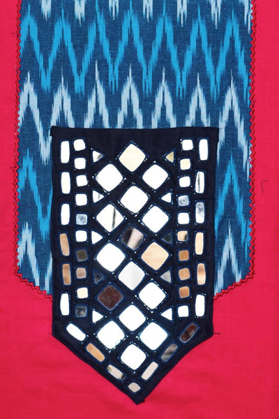 Pink Ikat Patch Mirror Work Cotton Kurti