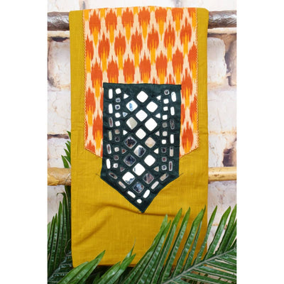 Yellow Ikat Patch Mirror Work Cotton Kurti