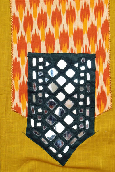 Yellow Ikat Patch Mirror Work Cotton Kurti