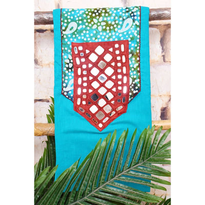 Blue Batik Patch Mirror Work Cotton Kurti