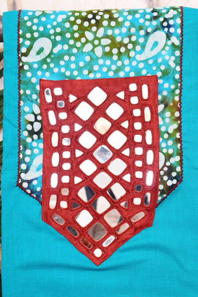 Blue Batik Patch Mirror Work Cotton Kurti