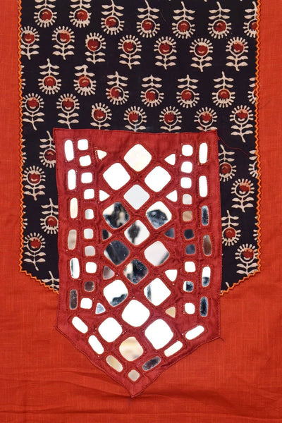 Rust Ajrakh Patch Mirror Work Cotton Kurti