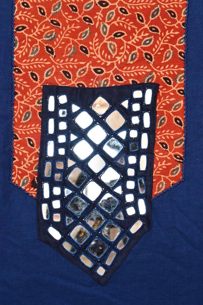 Yellow Ikat Patch Mirror Work Cotton Kurti