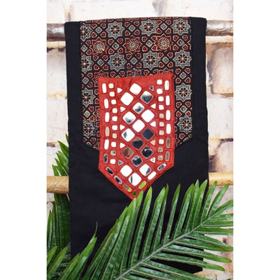 Black Ajrakh Patch Mirror Work Cotton Kurti