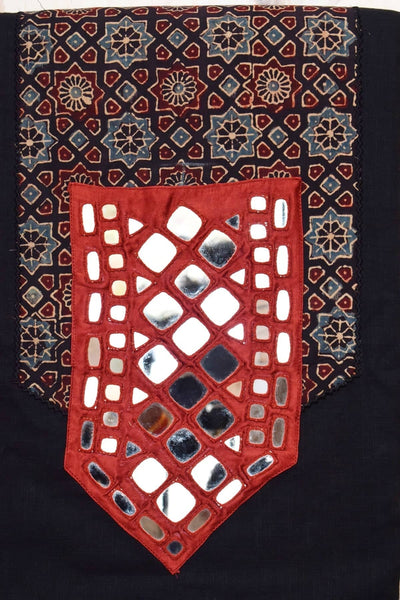 Black Ajrakh Patch Mirror Work Cotton Kurti