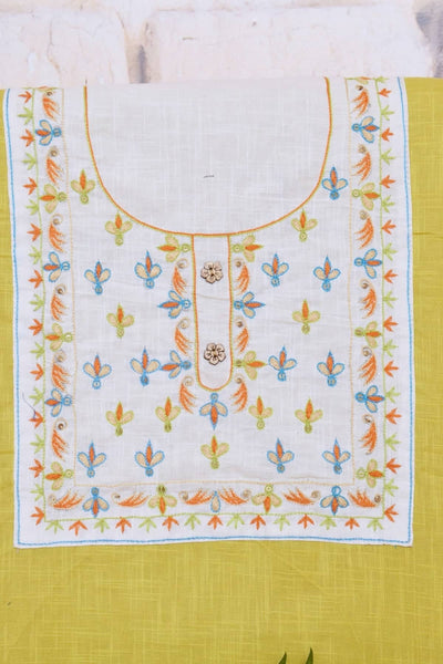 Olive Hand Embroidered Cotton Kurti