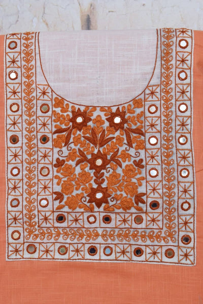 Peach Hand Embroidered Cotton Kurti
