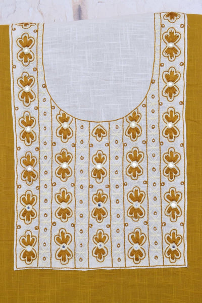 Mustard Hand Embroidered Cotton Kurti