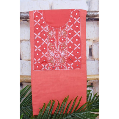Carrot Red Hand Embroidered Cotton Kurti