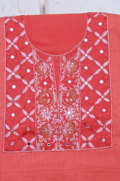 Carrot Red Hand Embroidered Cotton Kurti