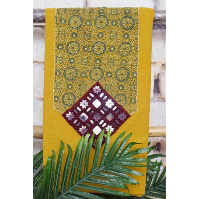 Yellow Ajrakh Patch Mirror Work Cotton Kurti