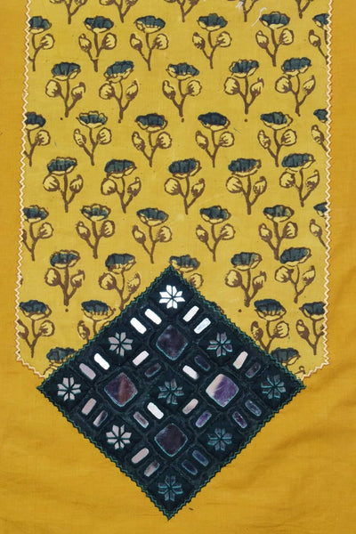 Yellow Ajrakh Patch Mirror Work Cotton Kurti