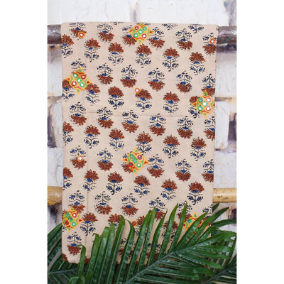 Cream Ajrakh Cotton Kutch work Kurti Fabric