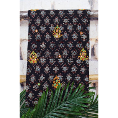 Black Ajrakh Cotton Kutch work Kurti Fabric