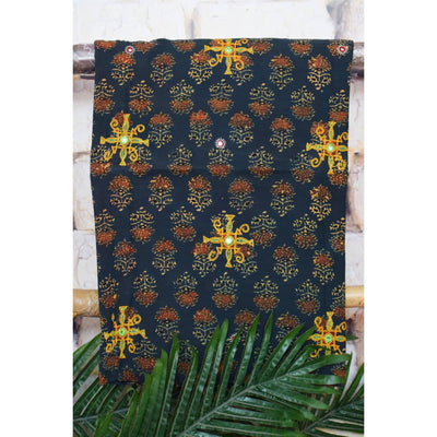 Green Ajrakh Cotton Kutch work Kurti Fabric