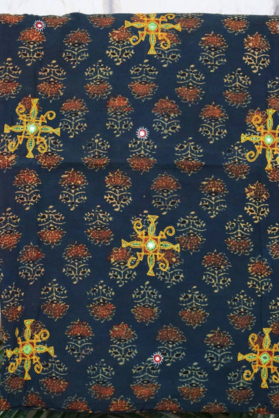 Green Ajrakh Cotton Kutch work Kurti Fabric