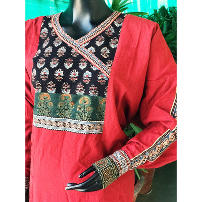 Madder Ajrakh Patchwork Cotton Designer Kurti