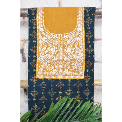 Green Ajrakh Pittan Work Kurti Fabric