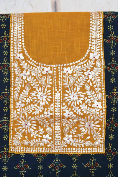 Green Ajrakh Pittan Work Kurti Fabric