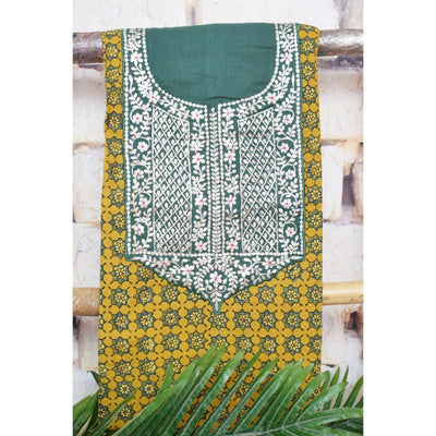 Yellow Ajrakh Pittan Work Kurti Fabric
