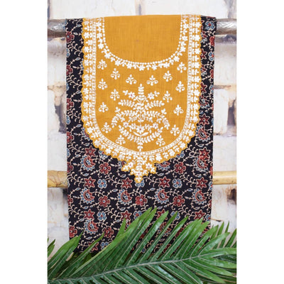 Black Ajrakh Pittan Work Kurti Fabric