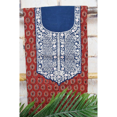 Madder Ajrakh Pittan Work Kurti Fabric