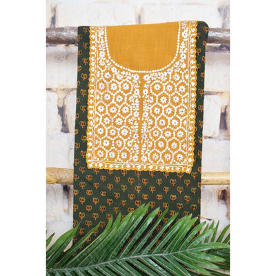 Green Ajrakh Pittan Work Kurti Fabric