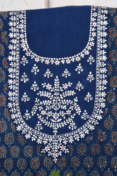 Indigo Ajrakh Pittan Work Kurti Fabric