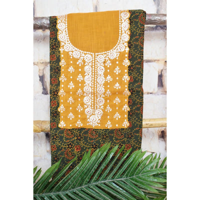 Green Ajrakh Pittan Work Kurti Fabric