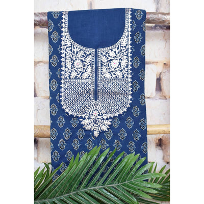Indigo Ajrakh Pittan Work Kurti Fabric